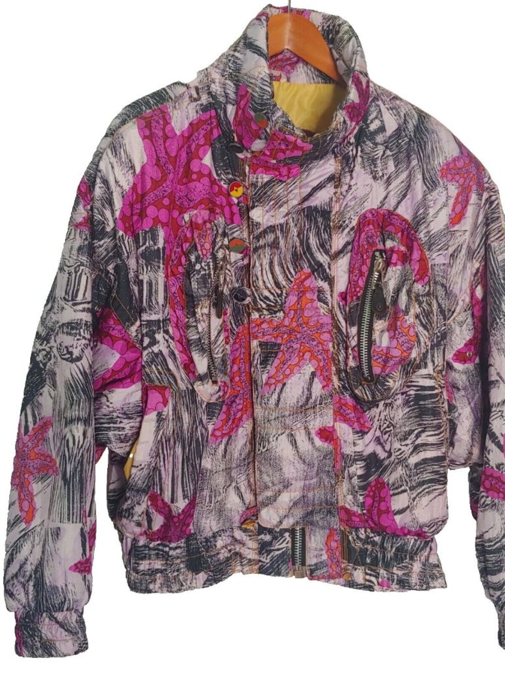 Fire And Ice Ski Jacket Women Medium All Over Print Winter Starfish Vintage 1990